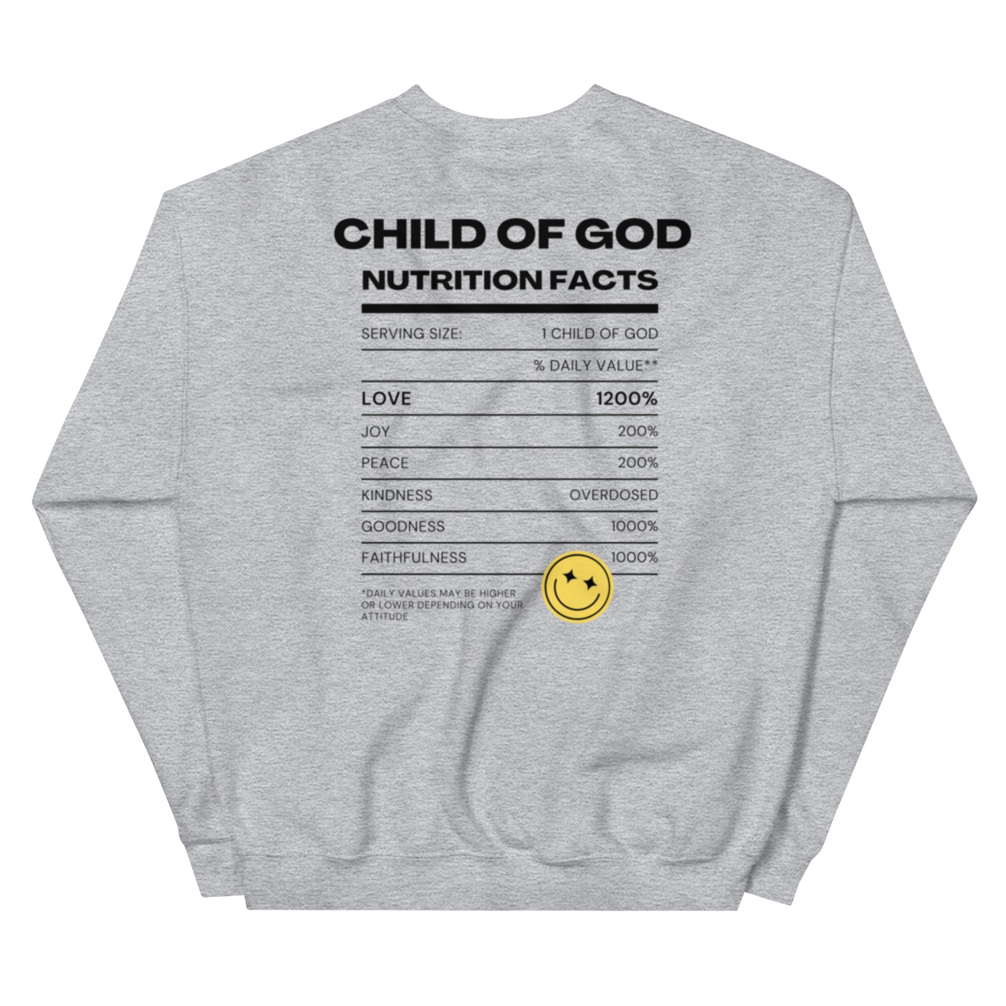 Child of God Nutrition Facts Unisex Sweatshirt